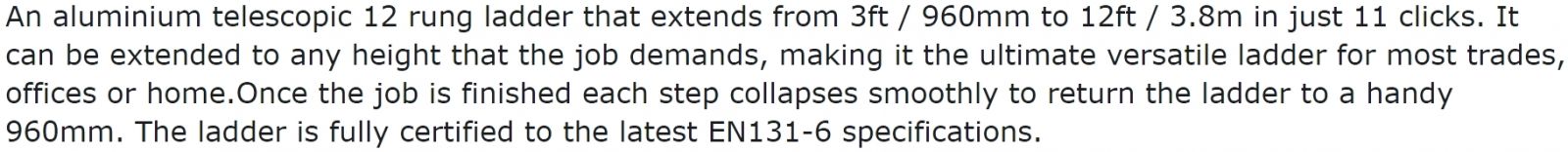 סולם טלסקופי מקצועי 3.8 מטר עם בסיס רחב PRODEC ADVANCE CCTL38B